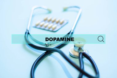 Tıbbi adı - Arama çubuğundaki steteskopun arka planında Dopamin