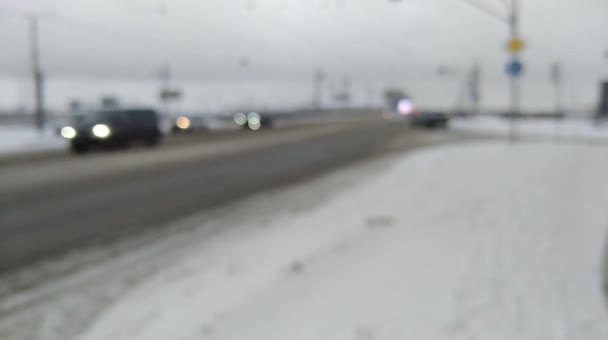 Wideo Rozmytej Fali Drodze Pobliżu Mostu Petersburgu Rosji Zimie — Wideo stockowe