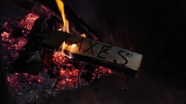 Feu Bois Brûle Dans Cheminée Avec Mot Taxes — Video