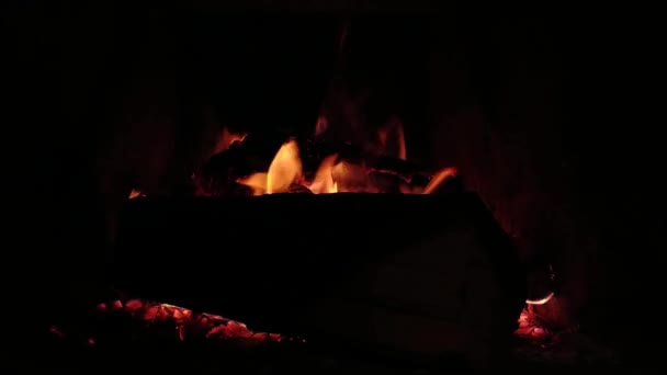 Kandalló Tűzifa Égési Sérülésekkel Éjszaka Koncepció Tűzhely Kandalló Fűtés — Stock videók