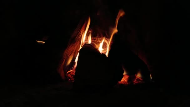 Entspannendes Video Vom Feuer Kamin Einer Winternacht — Stockvideo