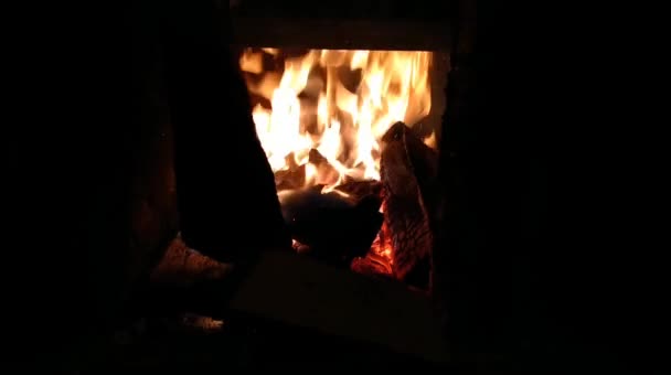 Tűzifa Kemencében Télen — Stock videók
