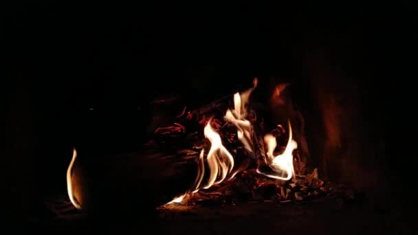 Cozy Relaxing Fireplace Burning Firewood Meditation — Stock Video