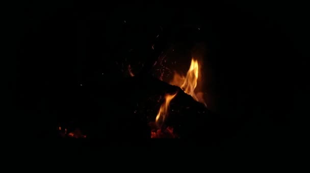 一个男人在壁炉里拿着扑克 为了更好地燃烧 改变了柴火的位置 — 图库视频影像