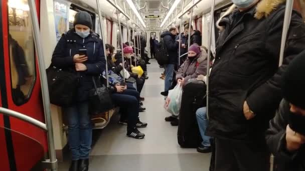 Petersburg Russia February 2022 Passengers Subway Train Winter Violation Social — Stock Video
