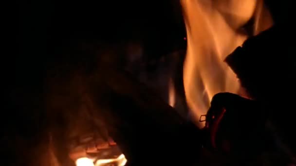 Primer Plano Una Chimenea Real Ardiendo Con Fuego Leña Quema — Vídeos de Stock