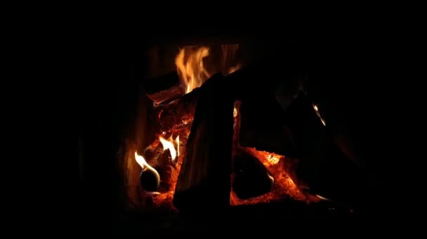 Leña Quemada Chimenea Por Noche — Vídeo de stock