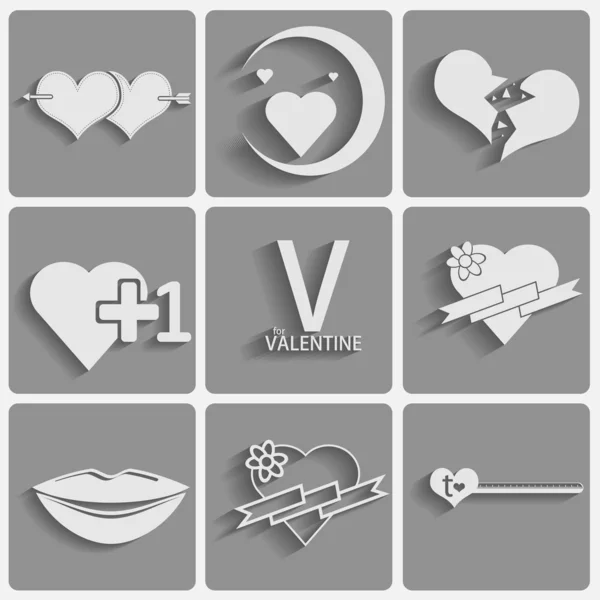 Aftelkalender voor Valentijnsdag pictogrammen instellen, hou van romantische tekenen — Stockvector
