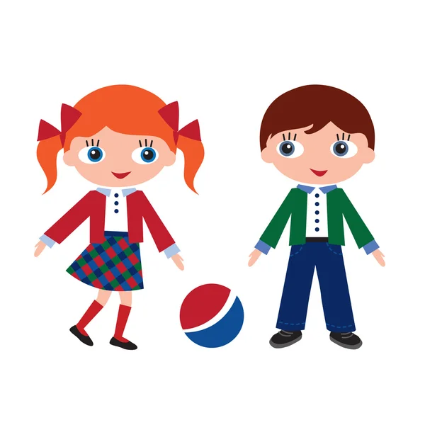 Girl and boy in school at recess — Stock Vector