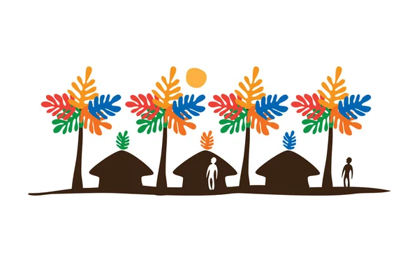 Palm trees and huts — Stock Vector