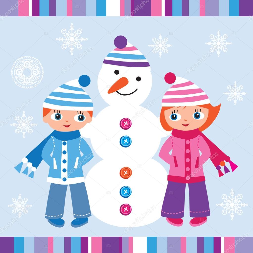 Children and snowman