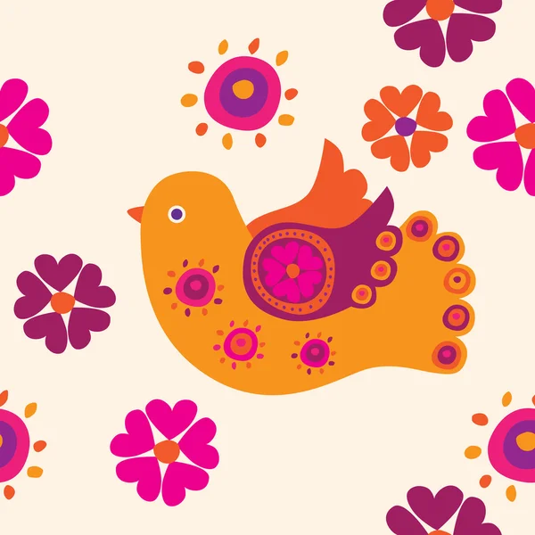 Nahtloses Muster. Blumen und Vögel. — Stockvektor