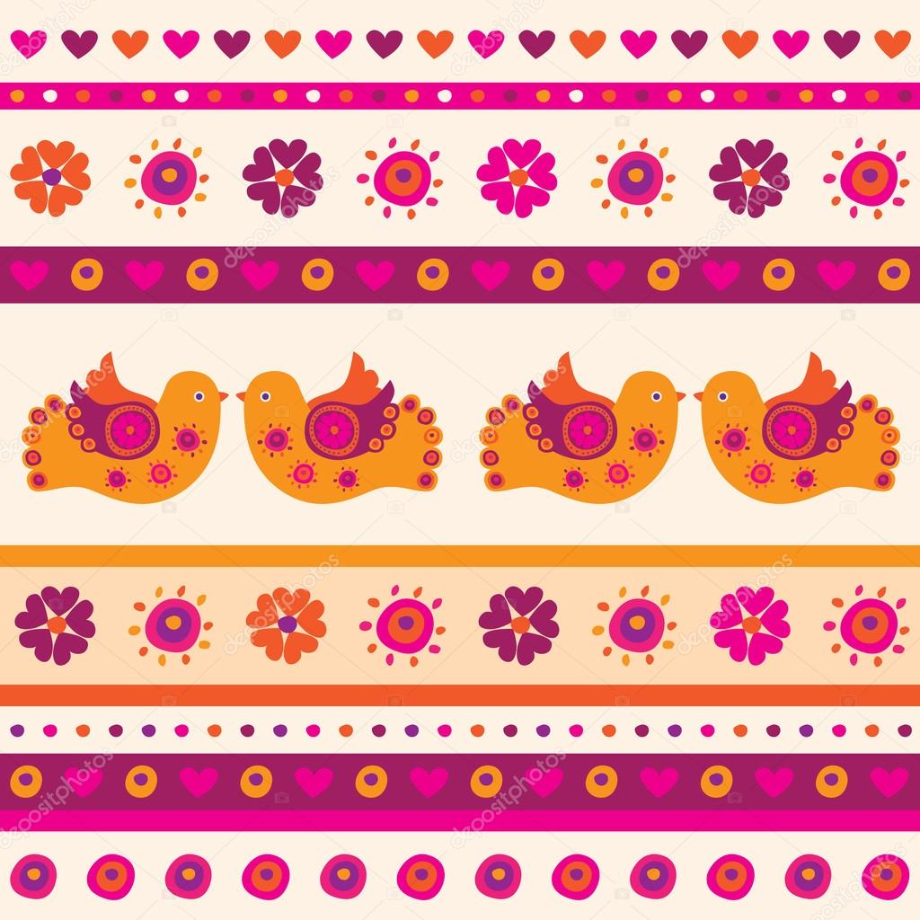 Seamless pattern. Flowers and birds.