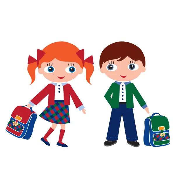 Schoolchildren with schoolbags. Back to school. Vector illustration. — Stock Vector