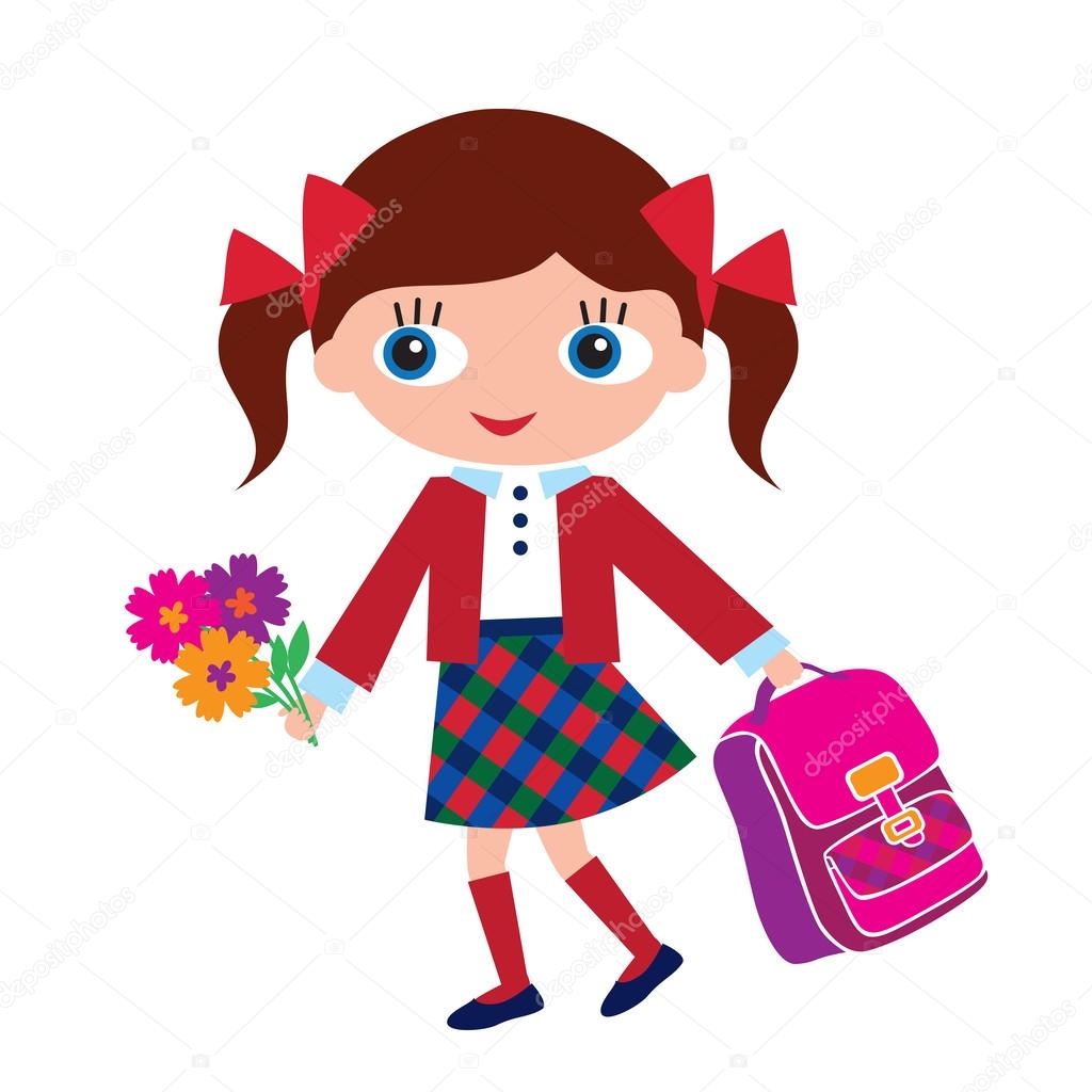 Schoolchildren with schoolbags. Back to school. Vector illustration.