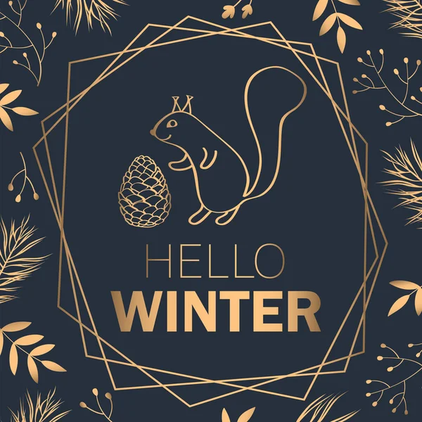 Привіт Зима 2022 Року Вітальна Листівка Білка Сосна Кедрові Гілки — стоковий вектор