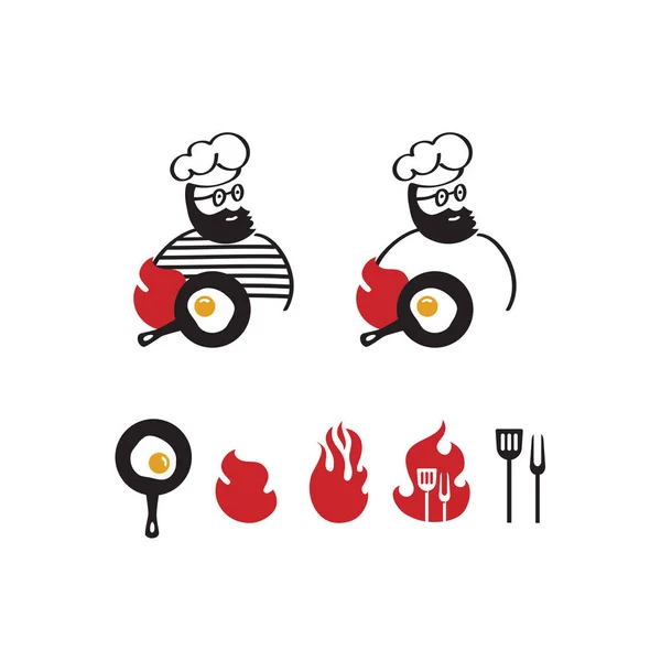 Jefe Cocina Símbolo Tapa Logotipo Restaurante Concepto Comida Elementos Dibujados — Vector de stock