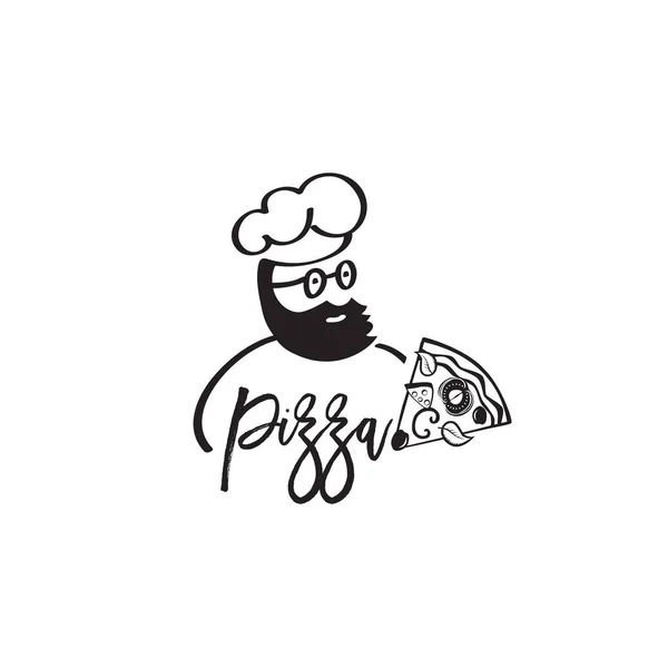 Chefkoch Mit Mütze Oder Logo Restaurant Pizzeria Lebensmittelkonzept Handgezeichnete Elemente — Stockvektor