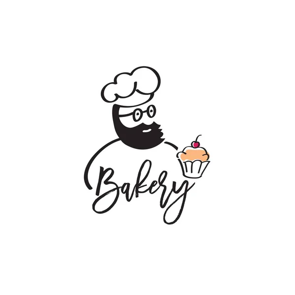 Jefe Cocinero Símbolo Logotipo Restaurante Concepto Comida Panadería Elementos Dibujados — Vector de stock
