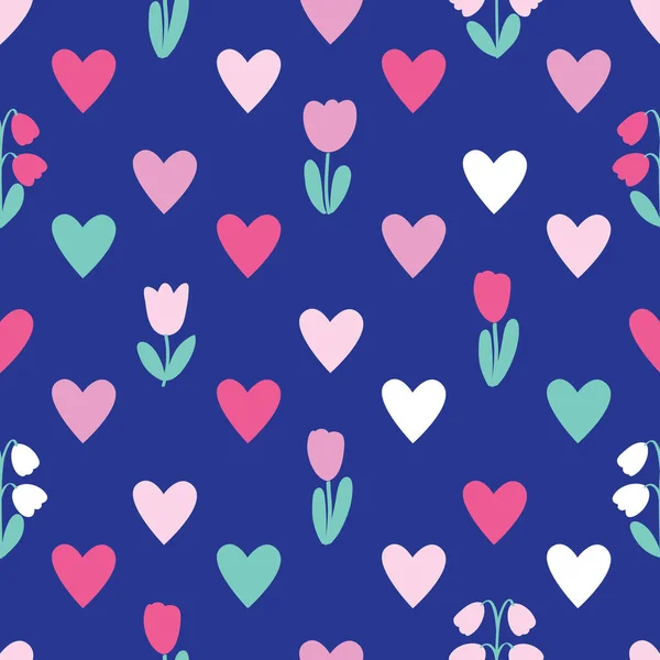 Cute Seamless Pattern Pink Hearts Flowers Gift Wrap Valentine Day — Stock Vector