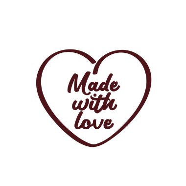 Sevgiyle yapılmış. Beyaz arka planda izole edilmiş ilham verici romantik harfler. Vektör illüstrasyonu.