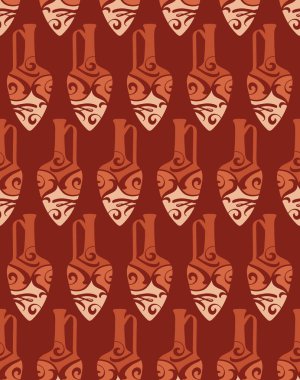 Antika amforalar ve tekstil, kumaş imalatı için kalpler, duvar kağıdı, kapaklar, yüzey, baskı, hediye paketi, koleksiyon defteri. Eski tarz. Vektör.