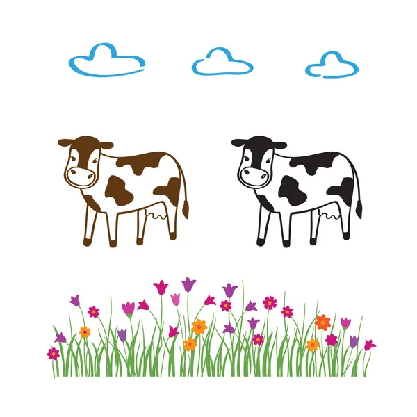 Handritade Element För Märkning Mejeriprodukter Emblem Logotyp Design Mjölkkor Blommor Royaltyfria Stockvektorer