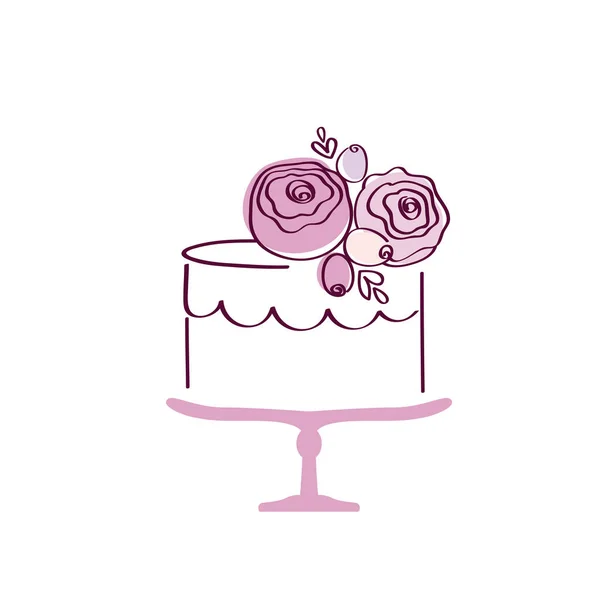 Pastel Dibujado Mano Con Flores Lindas Elementos Para Boda Cumpleaños Ilustración De Stock