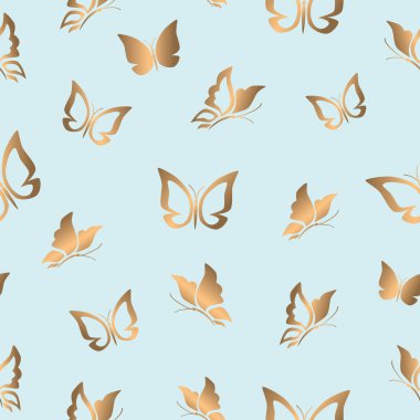 Hediye paketi, tekstil, kapaklar, duvar kağıtları için altın kelebekli şirin, pürüzsüz desen. Sevgililer günü, doğum günü, anneler günü geçmişi. Vektör.