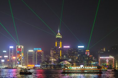 Hong kong şehir manzarası, gece boyunca victoria Limanı