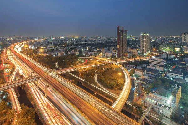 Bangkok city night view with main traffic — Stock Photo, Image