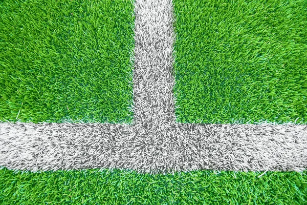Fotboll fältet detalj med vita linjer — Stockfoto