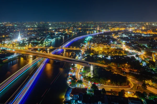 Kota di malam hari, Bangkok, Thailand — Stok Foto