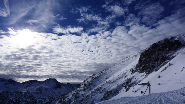 Images Enneigées Des Montagnes Des Pistes Ski Andorre Décembre 2021 — Photo
