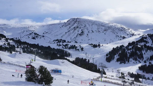 Paesaggio Innevato Delle Piste Sci Delle Montagne Grandvalira Andorra — Foto Stock