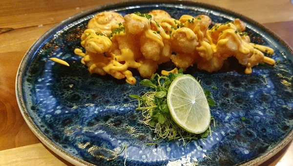 Tempura Camarão Picante Restaurante Japonês — Fotografia de Stock