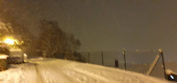 Snowfall Town Ordino Andorra Night December 2021 — стокове фото