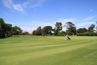 Biarritz, Aquitaine, Fransa 'da bir golf sahasının manzarası