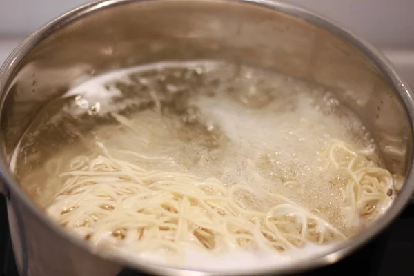 Cooking Noodles Stainless Steel Pot — Stock Photo, Image