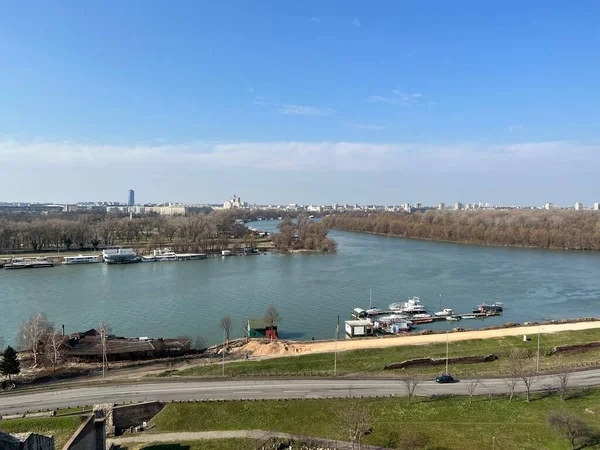 Vue Panoramique Danube Belgrade Photographiée Depuis Les Murs Ville — Photo