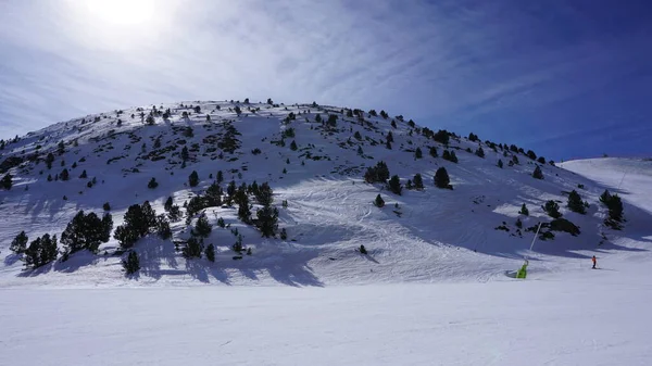 landscapes of the Grandvalira ski resort in the Pyrenees in Andorra on a sunny day in April