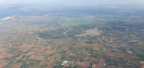 Vista Para Zonas Rurais Maiorca Num Dia Nublado Tirado Avião — Fotografia de Stock