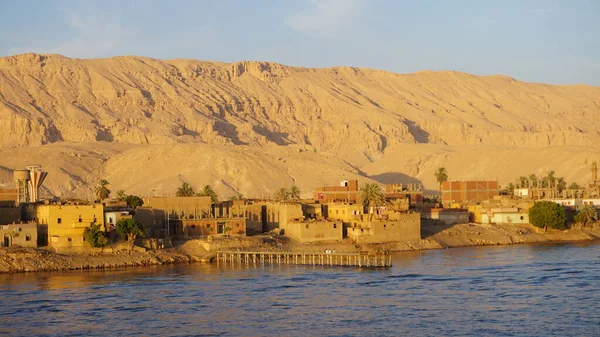 Landscape Nile Shore Boat Egypt — Stock fotografie