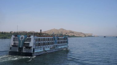 Edfu, Egypt, July, 13, 2022: River cruise ship on the Nile River