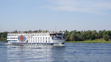 Edfu, Egypt, July, 13, 2022: River cruise ship on the Nile River