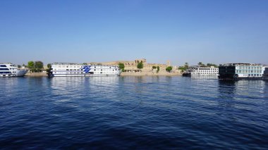 Edfu, Egypt, July, 13, 2022: River cruise ship on the Nile River