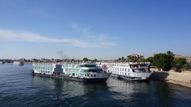 Edfu, Egypt, July, 13, 2022: River cruise ship on the Nile River