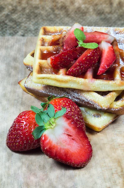 Waffles with strawberries Royalty Free Stock Photos