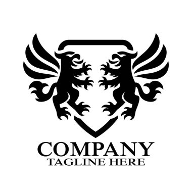 SHIELD logosunda modern Heraldik Griffin. Vektör illüstrasyonu