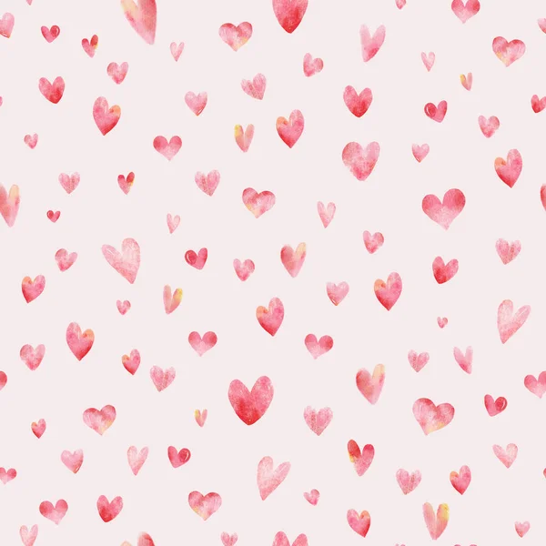 Watercolor Valentines Day Hearts Hand drawn Seamless Pattern — Photo